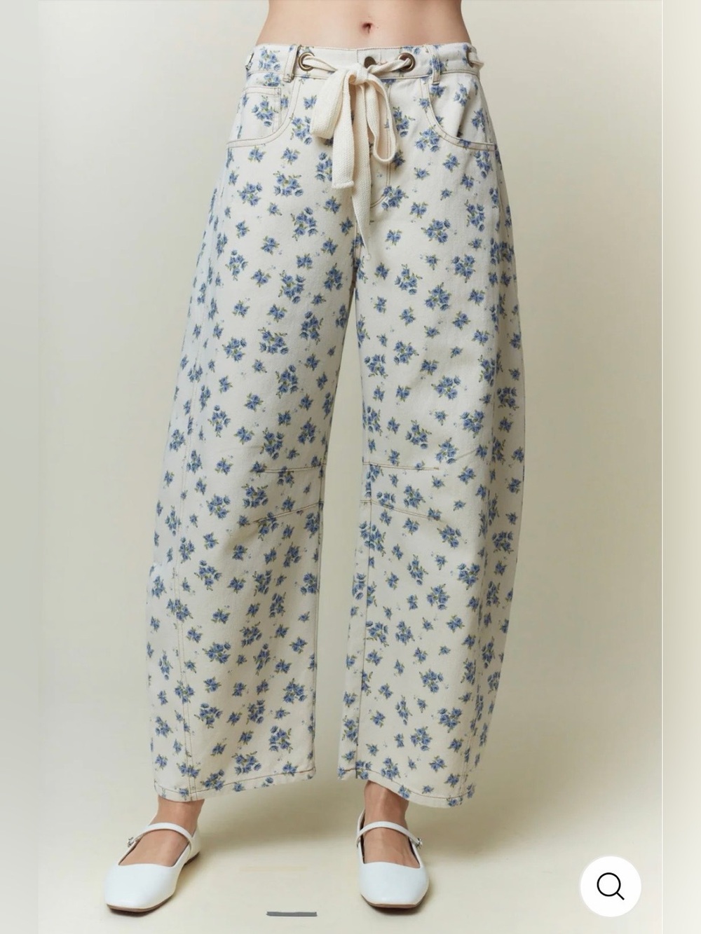 NWT Peach Love California - Blue Floral Tie at Waist Barrel Jeans